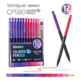 Languo x Qimiart Retractable Colored Pencils with Sharpener – 12 Purplish Pink