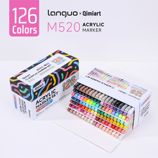 Languo x Qimiart 126 Colors Acrylic Paint Markers, Soft Brush Tip, Cotton Core Ink System