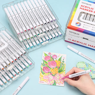 60 Colors Acrylic Paint Markers Pens Set, Soft Brush Tip Markers with Case