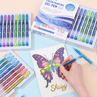 Glitter Gel Pens for Coloring, 16 Colors Double Shining Glitter Gel Pens Colored Set