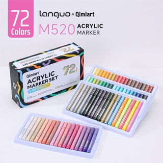 Languo x Qimiart 72 Colors Acrylic Paint Markers, Soft Brush Tip, Cotton Core Ink System