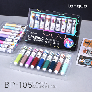 Languo 180 Colors Ballpoint Pen, 18PCS 10-in-1 Multicolor Pen Set