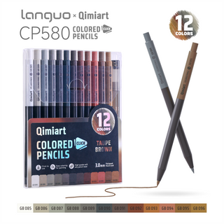Languo x Qimiart Retractable Colored Pencils with Sharpener – 12 Taupe Brown