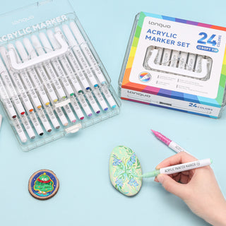 24 Colors Acrylic Paint Markers Pens Set, Soft Brush Tip Markers with Case