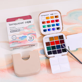 Protable Watercolor Paint Set Of 16 With Brush - Chinese Colors