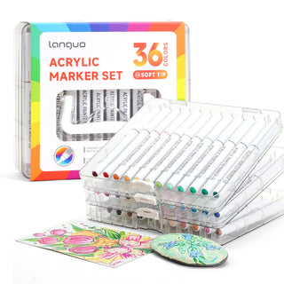 36 Colors Acrylic Paint Markers Pens Set, Soft Brush Tip Markers with Case