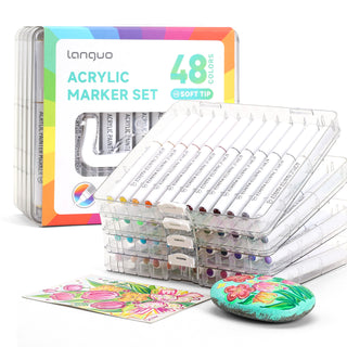 48 Colors Acrylic Paint Markers Pens Set, Soft Brush Tip Markers with Case