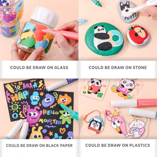 Languo x Qimiart 24 Colors Washable Acrylic Markers for Kids, Direct-ink System