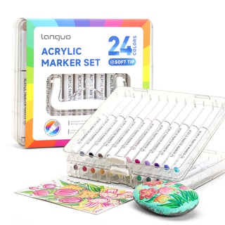 24 Colors Acrylic Paint Markers Pens Set, Soft Brush Tip Markers with Case