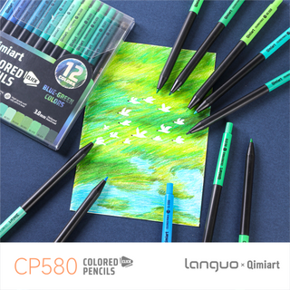 Languo x Qimiart Retractable Colored Pencils with Sharpener – 12 Blue-Green Colors
