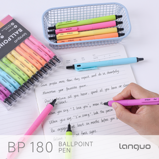 Languo 12 Pcs Ballpoint Pens, Soft Grip, 0.7mm,  Black Ink - Dopamine Colors