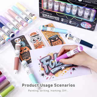 Languo 180 Colors Ballpoint Pen, 18PCS 10-in-1 Multicolor Pen Set