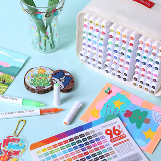 96 Colors Acrylic Paint Markers, Soft Brush Tip Marker Pens Set with Marker Bag