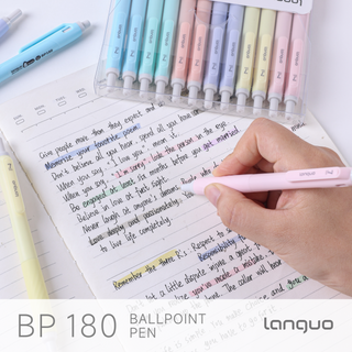 Languo 12 Pcs Ballpoint Pens, Soft Grip, 0.7mm,  Black Ink - Cream Colors