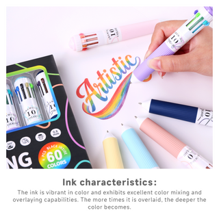 Languo 60 Colors Ballpoint Pen, 6PCS 10-in-1 Multicolor Pen Set