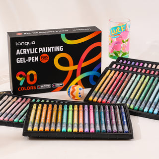 PLUS Stylos gel acryliques pour coloriage, ensemble de 90 couleurs, stylos de peinture acrylique 3D - Pointe améliorée