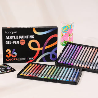 PLUS Stylos gel acryliques pour coloriage, ensemble de 36 couleurs, stylos de peinture acrylique 3D - Pointe améliorée