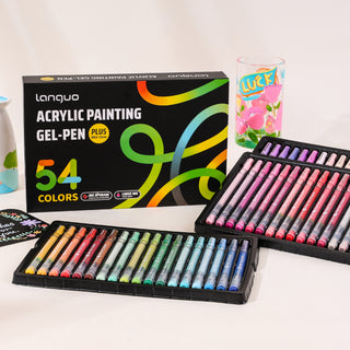 PLUS Bolígrafos de gel acrílico para colorear, set de 54 colores, bolígrafos de pintura acrílica 3D - Punta mejorada