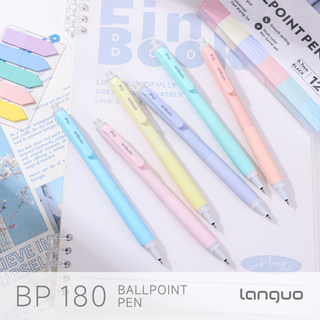 Languo 12 Pcs Ballpoint Pens, Soft Grip, 0.7mm,  Black Ink - Cream Colors