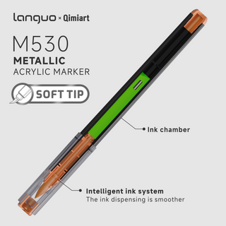 Languo x Qimiart 48 Colors Metallic Acrylic Paint Markers, Brush Tip Acrylic Metallic Markers Set