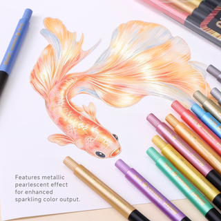 Languo x Qimiart Retractable Colored Pencils with Sharpener – 12 Metallic Colors