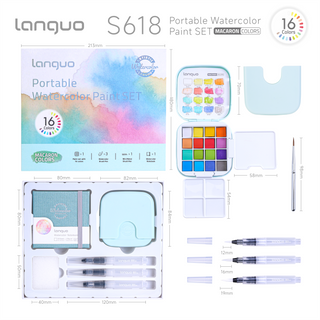 Languo 16 Farben Tragbares Aquarellmalset - Perlenfarben