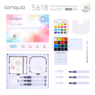 Languo 16 Colors Portable Watercolor Paint Set - Classic Colors